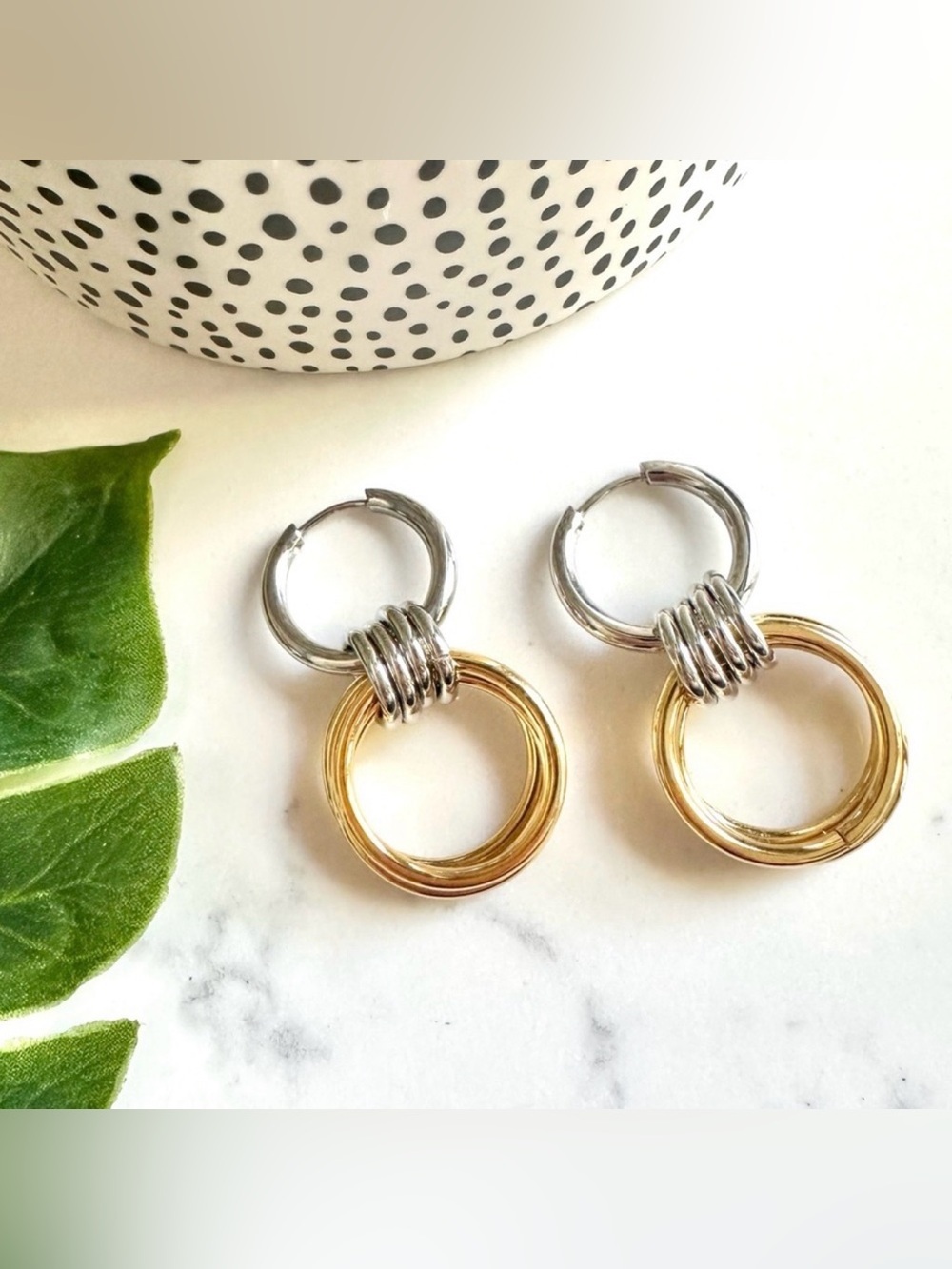 2/$30🌵 Gold & Silver Multi Hoop Earrings Two Tone Drop Jewelry Boho Gift NEW